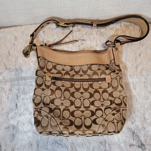 Coach Beige & Brown Signature Canvas Shoulder Bag